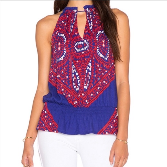 NWT Ella Moss Fez Blue and Red Boho Patterned Tank Top Flowy Lightweight Blouse - Picture 1 of 8